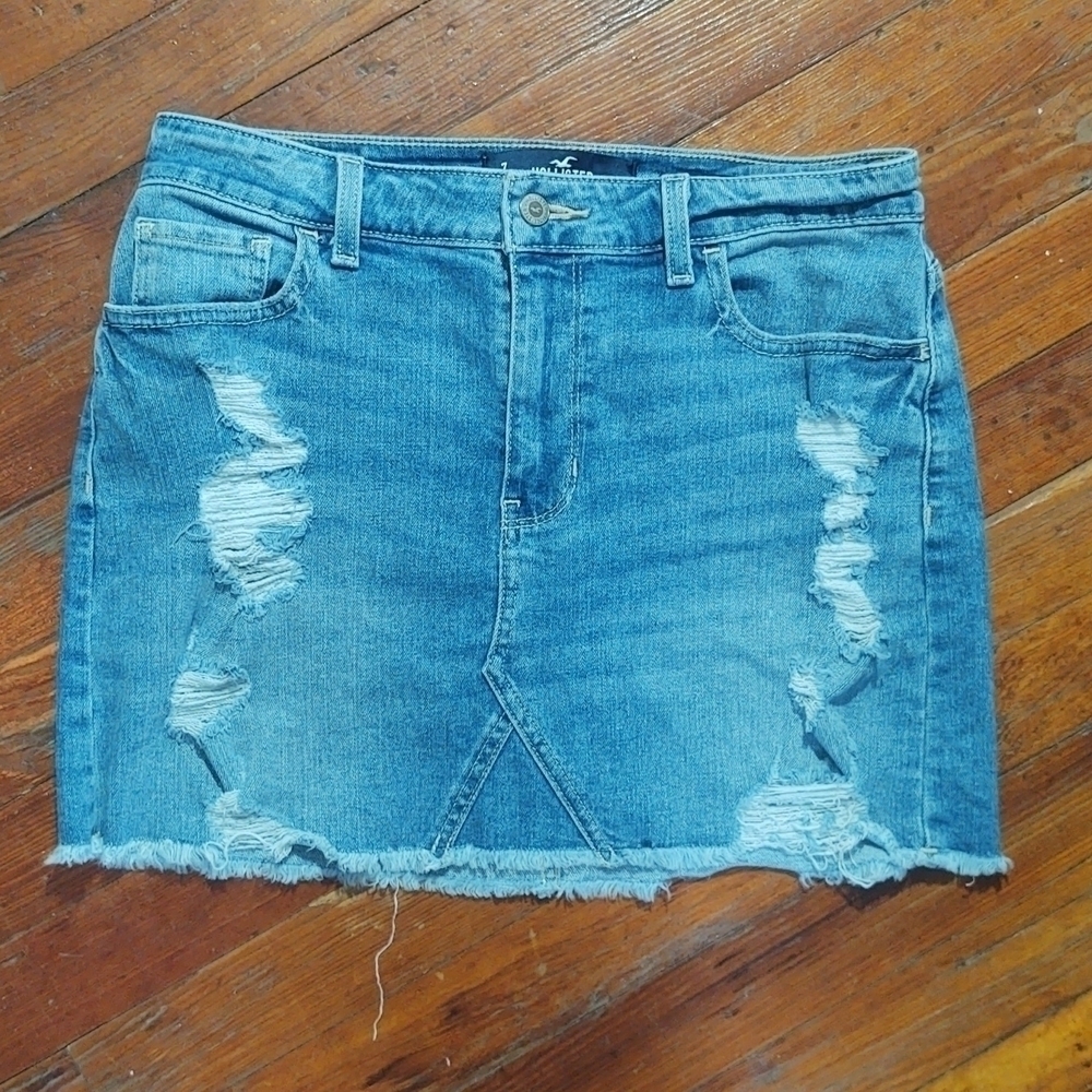 Hollister High-Rise Skirt Vintage Stretch Distressed Destroyed Denim Skirt Sz 7